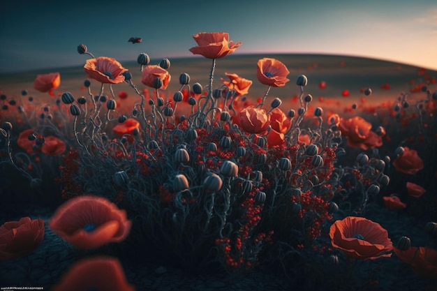 Poppy flower meadow Illustration AI GenerativexA