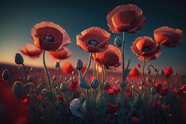 Poppy Flower Natural Background Illustration AI Generative