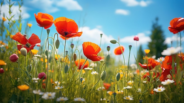 Poppy flowers in nature Generative Ai