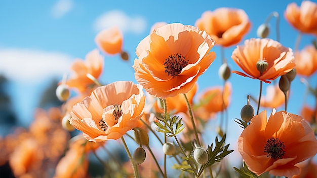 팝피 꽃 또는 papaver rhoeas 팝피는 밝은 빛에 대한 따뜻한 은 날에 이른 봄에 정원에서