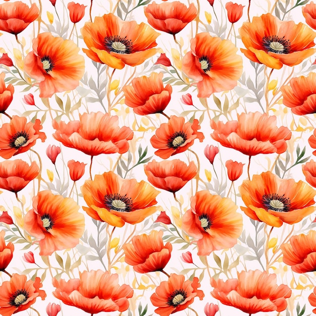 Poppy Flowers watercolor art painting abstract pattern