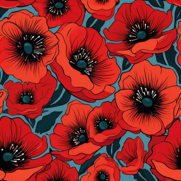 Poppy red vibrant symbolic seamless pattern