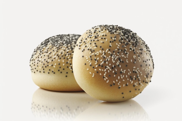 Poppy seed buns against a white background