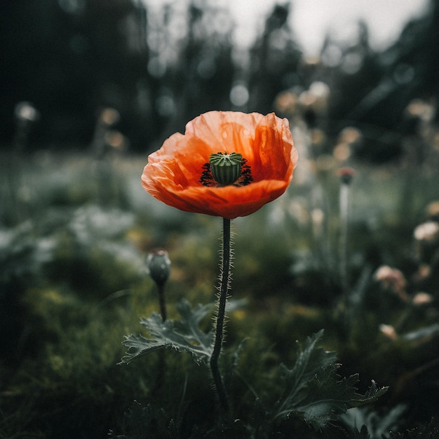 A poppy with a green center and a green center