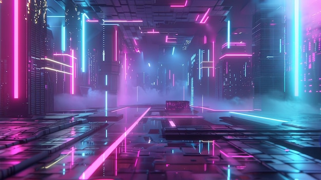 Pops of neon in een futuristische D-ontwerp AI gegenereerde illustratie