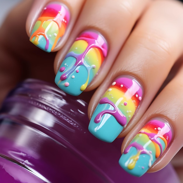 Popsicle Nails Design Bright Rainbow Colors Melting Camera E Concept Idea Creative Art Photoshoot