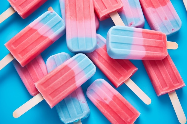 Popsicles frozen juice ice cream red blue color generative ai