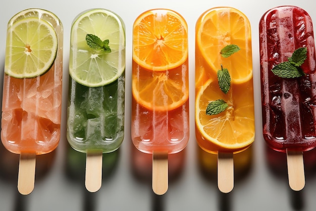 Foto i ghiaccioli per le bevande estive sono pronti per essere serviti nella fotografia pubblicitaria professionale di cibo