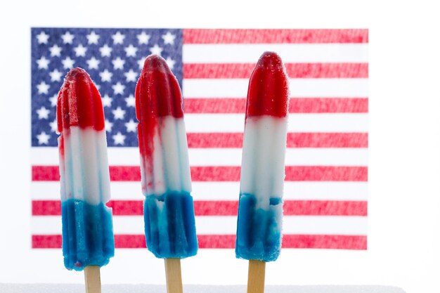 Popsicles with red, white, and blue colors.