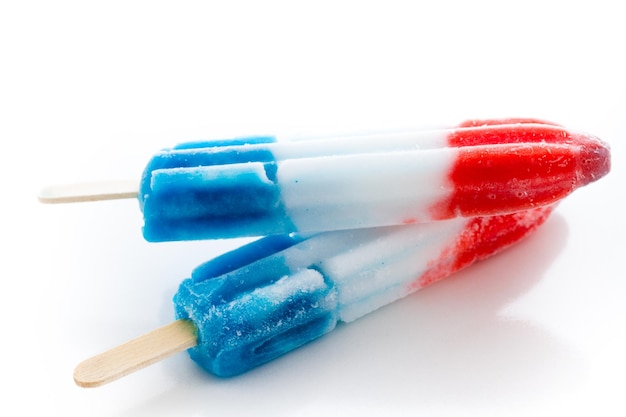 Popsicles with red, white, and blue colors.