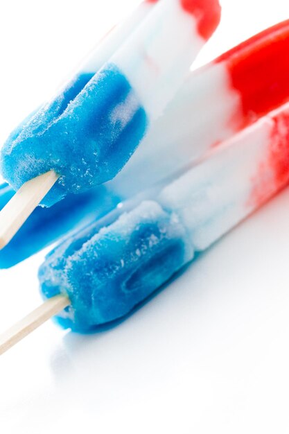 Popsicles with red, white, and blue colors.