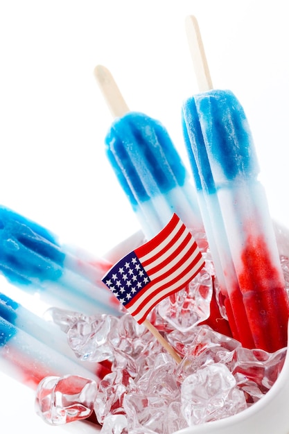 Popsicles with red, white, and blue colors.