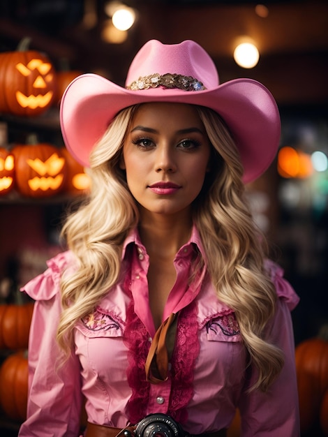Foto populair halloween-kostuum voor cowgirl barbie 2023