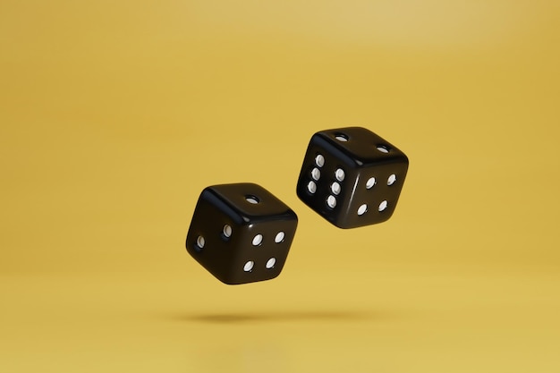 popular gambling games with dice. dice on a yellow background. 3d render. 3d illustration