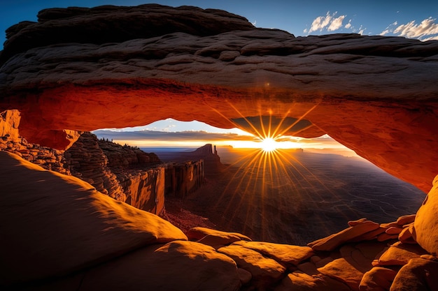 Популярный восход солнца в арке Меса в национальном парке Каньонлендс, штат Юта, США