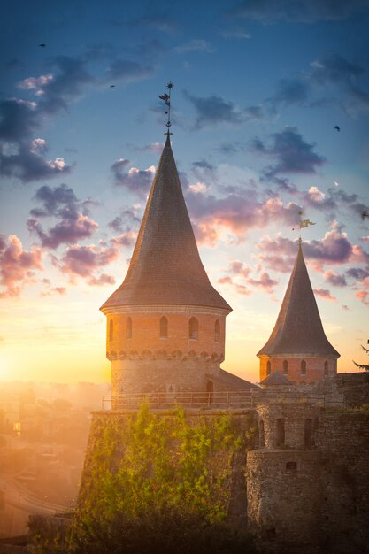 A popular tourist destination. Ancient stone fortress in the city of Kamianets-Podilskyi, Ukraine