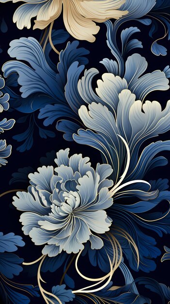 Porcelain china floral background blue vintage flower leaf pattern asian vector design n