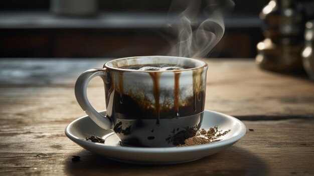 A porcelain cup filled to the brim with steaming hot coffee