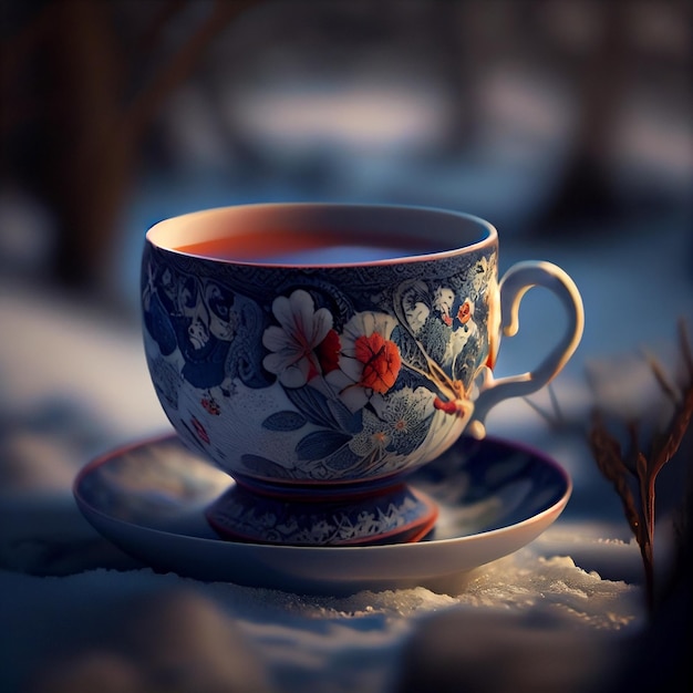 Porcelain tea cup in wintergenerative ai