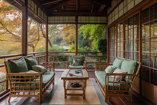 Porch Design with Green Color and Furniture is Captivating