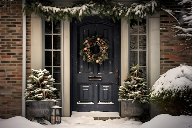 Porch and door in christmas decorations