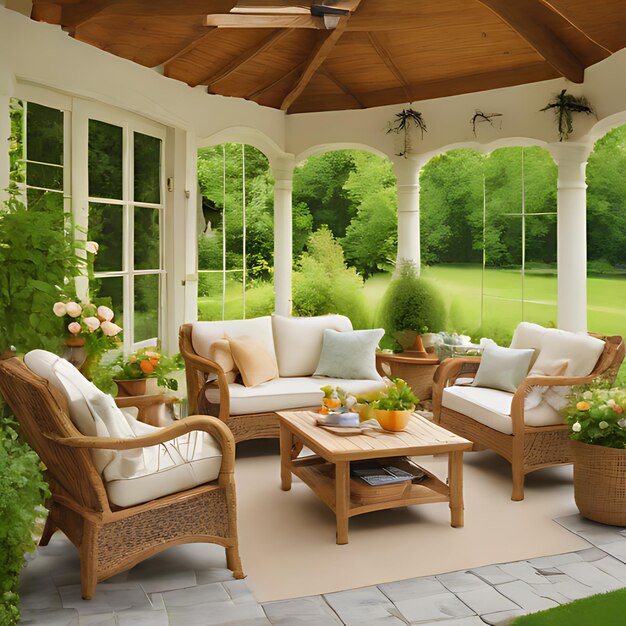 a porch with a porch with a large window and a porch with a view of the woods