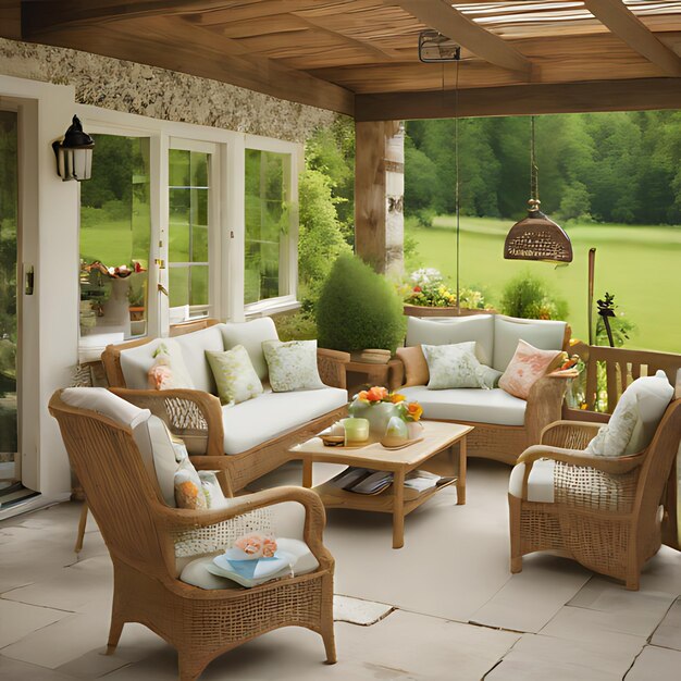 a porch with a sign that says  welcome to the backyard