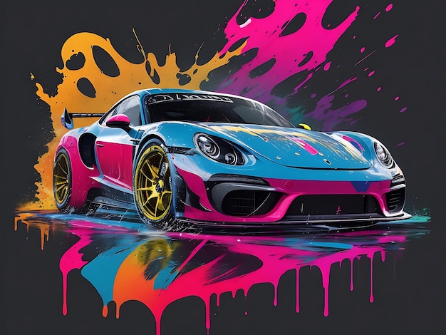 Porche Car race vector graphic Dripping incredibly high details tshirt design ai generator