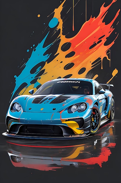 Porche Car race vector graphic Dripping incredibly high details tshirt design ai generator