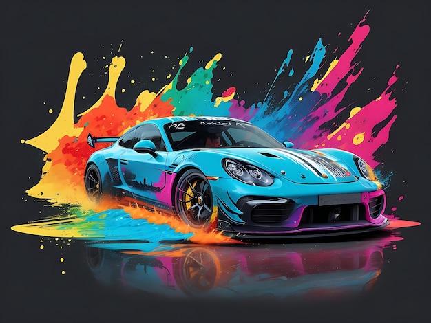 Porche Car race vector graphic Dripping incredibly high details tshirt design ai generator