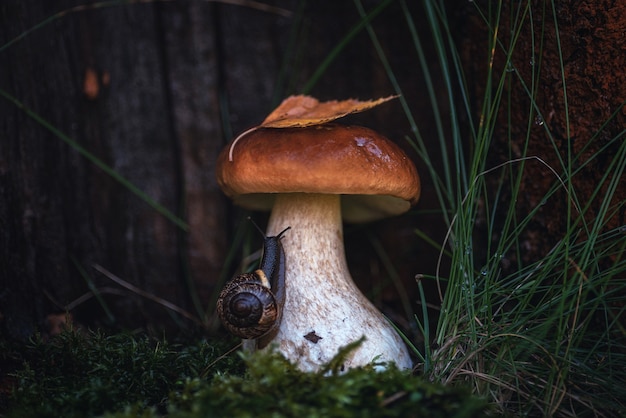 Porcini mushroom grow in the forest