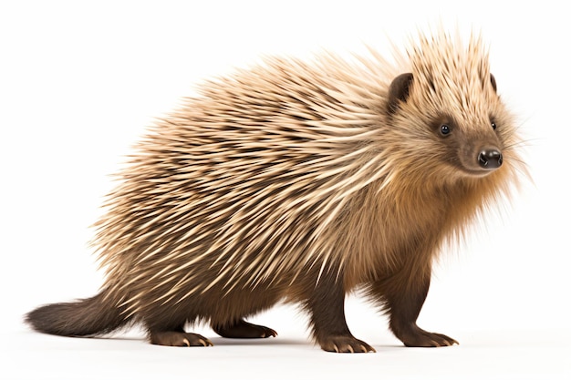 a porcup is standing on a white surface