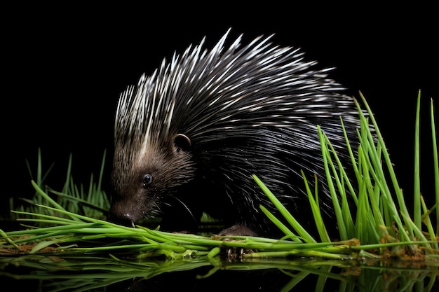 Porcupine on green grass