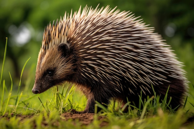 Porcupine on green grass