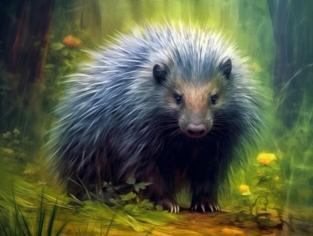 Porcupine Portrait On Oil Painting Style AI Generated