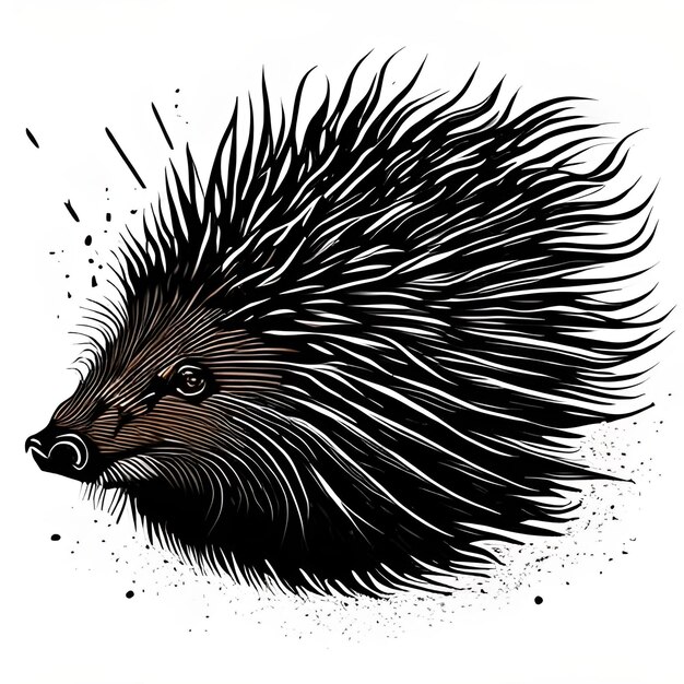 Porcupine Splash Shirt Design met Sunburst Graphic Manga Style op witte achtergrond