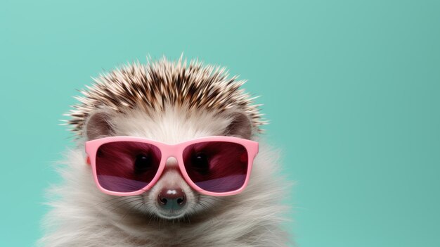 Photo porcupine in sunglasses creative animal concept