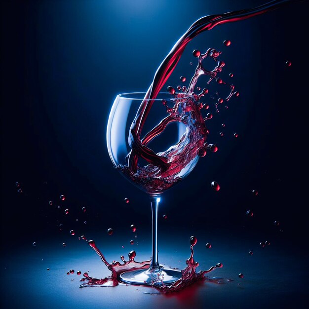 Photo poring red wine in a glass with a dark blue background generated by bing