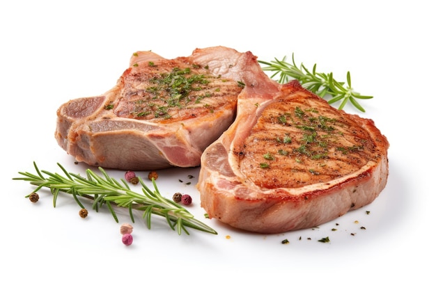 Pork chops on white background