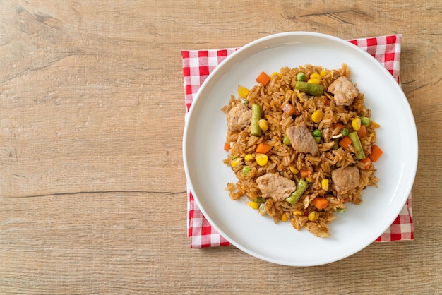 pork fried rice on white plate