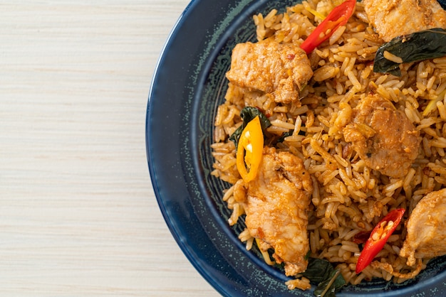 pork fried rice with herbs - Asian food style