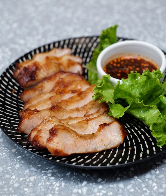 Pork grilled on marble table