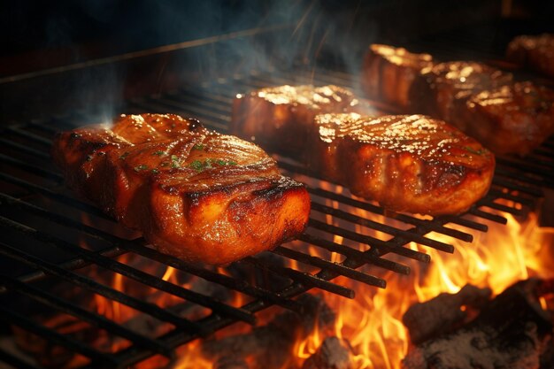 写真 豚肉をグリルで焼く