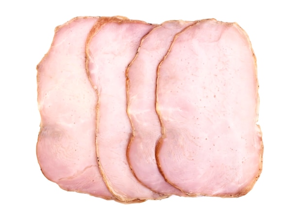 Pork ham sliced on white background