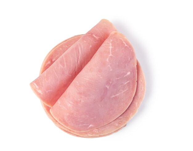 Pork ham slices on white background