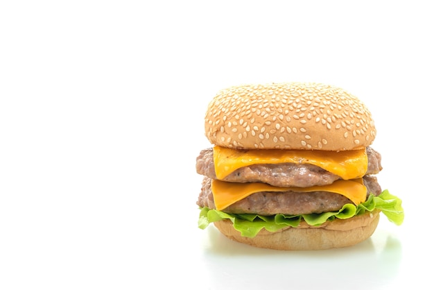 pork hamburger or pork burger with cheese isolated