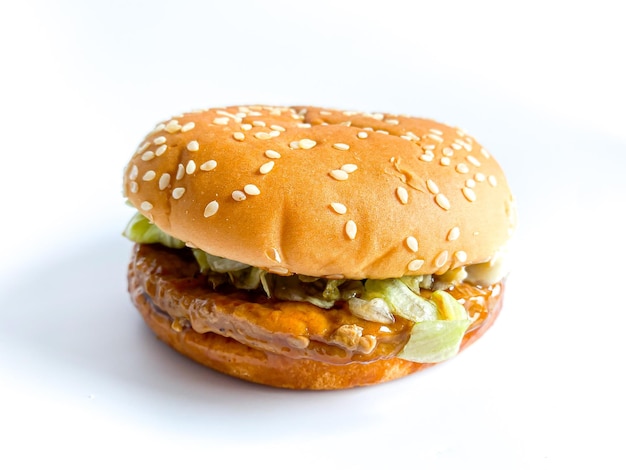 Pork hamburger ready to eat on white background