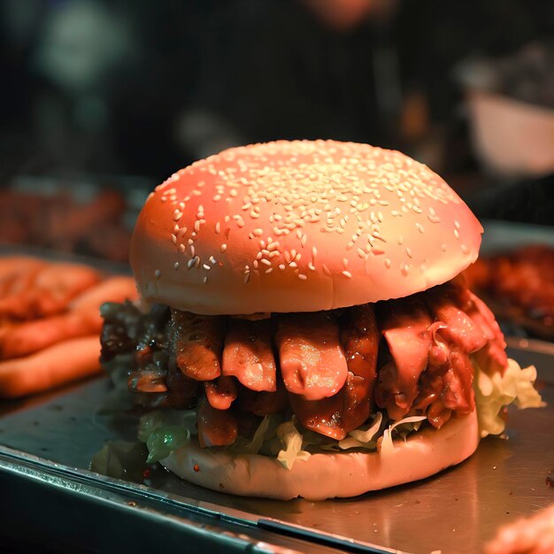 Pork hamburger on a street food stall