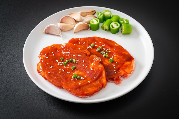 Pork Korean marinated or fresh pork raw marinated with Korean spicy paste