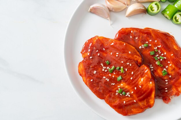 Pork Korean marinated or fresh pork raw marinated with Korean spicy paste